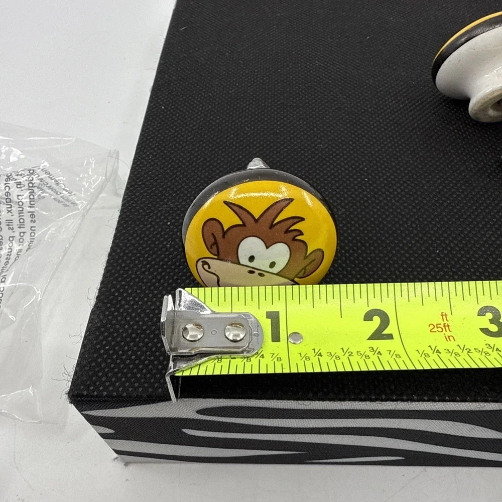 6 Porcelain Monkey Drawer Knobs Door Pulls Yellow Funny‎ Face 1.25